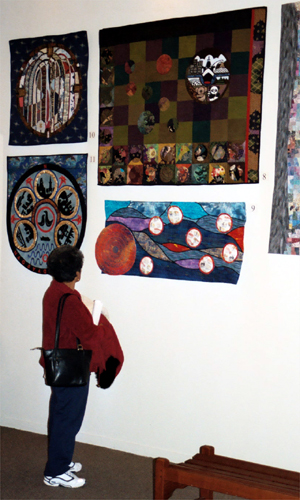 Admiring the quilts